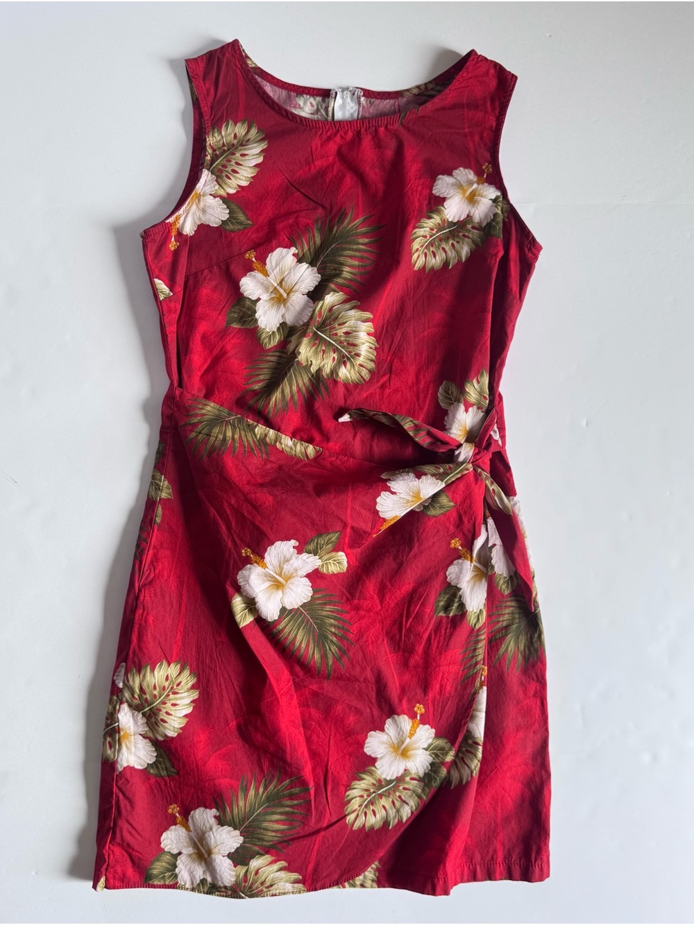 Pacific Legend Apparel Floral Tie-Detail Sleeveless Mini Dress in Red,Size Large - Picture 2 of 8